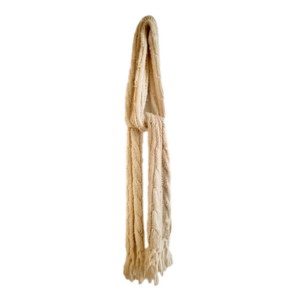 Juicy Couture Cable Knit Scarf | Alpaca Wool Blend | Fringe + Sequin Detail